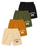 KUCHIPOO Cotton Blend Knit Pack Of 4 US Text Printed Shorts - Black Olive Green Mustard Yellow & Cream