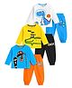 KUCHIPOO Cotton Blend Knit Pack Of 3 Full Sleeves Alligator & Space Dinosaur Printed Tee & Joggers Set - White Yellow Blue Sky Blue Black & Orange