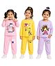 KUCHIPOO Cotton Blend Knit Pack Of 3 Full Sleeves Cats & Giraffe Printed Tee & Joggers Set - Lavender Yellow Light Pink & Multi Colour
