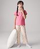 Pine Kids Cotton Knit Half Sleeves T-Shirt & Pyjama Night Suit with Floral Print - Pink
