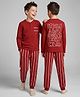 Pine Kids 100% Cotton Single Jersey Knit Full Sleeves T-Shirt & Striped Pyjama Night Suit with Bio Wash - Red