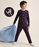 Pine Kids Cotton Knit Half Sleeves Co-Ords T-Shirt & Pyjama Night Suit with Space Theme Print - Plum