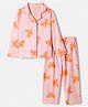 Pine Kids 100% Cotton Knit Full Sleeves Shirt & Pyjama Co-Ords Set With Butterfly Print - Red