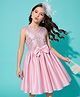 Pine Kids Satin Woven Sleeveless Party Dress With Sequin Detailing & Bow Applique - Pink