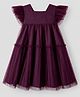 Pine Kids Mesh Woven Sleeveless Embellished Layered Party Dress - Wine