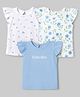 Babyhug 100% Cotton Knit T-Shirt with Half Frill Sleeves and Floral Graphic Print in Blue & White Pack of 3