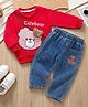Mark & Mia Cotton Full Sleeves Winter Wear Suit With Bear Print & Applique - Red & Blue