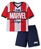 Pine Active Marvel Knit Half Sleeves Athleisure T-Shirt & Shorts Set With Text Print - Red