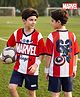 Pine Active Marvel Knit Half Sleeves Athleisure T-Shirt & Shorts Set With Text Print - Red