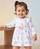 Doodle Poodle Single Jersey Knit Full Sleeves Frock with Bloomer with Floral Print & Bow Applique - White