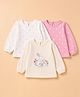 Babyhug Cotton Knit Full Sleeves T-Shirts with Heart Polka Dots & Bunny Print Pack of 3 - White Pink & Beige