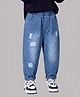 The Kids Club Cotton Blend Denim Distressed & Washed Jeans - Blue