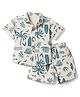 JASH KIDS Cotton Woven Half Sleeves Shirt and Shorts Co-Ords Set with Palm Tree Print - Teal Blue