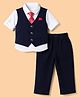 JASH KIDS Cotton Woven Full Sleeves Solid Three Piece Party Suit With Tie - Navy Blue