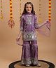 Tiny Kingdom Organza Woven Three Fourth Sleeveless Sequins & Mirror Work Embellished Floral Embroided Kurti & Gharara With Dupatta Set - Purple