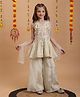 Tiny Kingdom Organza Woven Sleeveless Beads Embellished Floral Embroidered Kurti & Palazzo With Dupatta Set - Cream