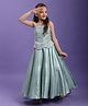 Tiny Kingdom Satin Woven Sleeveless Beads Embellished Gown - Green