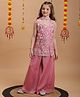 Tiny Kingdom Georgette Woven Sleeveless Floral Designed Beads & Stone Embellished Kurti & Palazzo With Dupatta Set - Pink