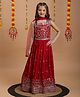Tiny Kingdom Georgette Woven Sleeveless Floral Embroidered Lehenga & Choli With Dupatta Set - Red