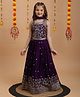 Tiny Kingdom Georgette Woven Sleeveless Sequins Embellished & Floral Embroidered Lehenga & Choli With Dupatta Set - Purple