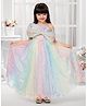Tiny Kingdom Net Woven Sleeveless Sequins Embellished & Bow Applique Detailed Gown - Multi Colour