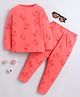 BABY NATION Cotton Knit Full Sleeves Cherries Printed Coordinating Tee & Pajama Night Suit - Coral