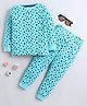 BABY NATION Cotton Knit Full Sleeves Polka Dots Printed Coordinating Tee & Joggers Night Suit - Teal Blue