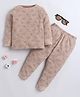 BABY NATION Cotton Knit Full Sleeves Dinosaurs Printed Coordinating Tee & Joggers Night Suit - Brown