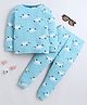 BABY NATION Cotton Knit Full Sleeves Car Printed Coordinating Tee & Joggers Night Suit - Aqua Blue