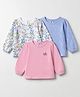 Babyhug 100% Cotton Knit Full Sleeves T-Shirts With Floral Print Pack of 3 - Pink Blue & White