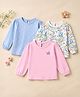 Babyhug 100% Cotton Knit Full Sleeves T-Shirts With Floral Print Pack of 3 - Pink Blue & White