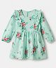 Doodle Poodle 100% Cotton Knit One Piece Dress with Full Sleeves and Floral Print in Aqua Blue for 0-3 Months