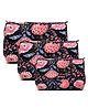 MOMISY Quilted Cotton Pouch Set for Women, Floral Makeup & Toiletry Bags, 3 Pcs (Black)