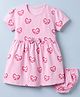 Doodle Poodle 100% Cotton Single Jersey Knee Length Frock with Bloomer and Half Sleeves and Heart Print in Baby Pink