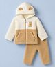 Babyhug Sherpa Fur Knit Woven Hooded Winter Wear Suit - Beige