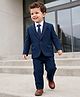 Babyhug Woven Full Sleeves 4 Piece Solid Party Suit With Tie - Teal Blue