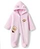 Babyhug Sherpa Fur Knit Hooded Winter Romper with Bear Patch in Pink