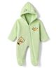 Babyhug Sherpa Fur Knit Hooded Winter Romper with Bear Patch in Light Green