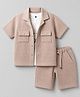 Dapper Dudes Cotton Woven Half Sleeves All Over Textured Shirt With Shorts & Tee - Cream