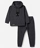 Dapper Dudes Cotton Woven Full Sleeves Text Printed Hooded Winter Wear Suit - Grey