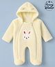 Babyhug Sherpa Fur Knit Full Sleeves Hooded Winter Romper With Bear Patch - Light yellow