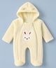 Babyhug Sherpa Fur Knit Full Sleeves Hooded Winter Romper With Bear Patch - Light yellow