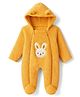 Babyhug Sherpa Fur Knit Full Sleeves Hooded Winter Romper With Bear Patch - Orange