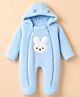 Babyhug Sherpa Fur Knit Full Sleeves Hooded Winter Romper With Bear Patch - Sky Blue