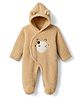 Babyhug Sherpa Fur Knit Hooded Winter Romper With Hood & Bear Design - Beige