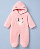 Babyhug Sherpa Fur Knit Hooded Winter Romper With Hood - Peach