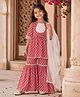 Aww Hunnie 100% Cotton Woven Three Fourth Sleeves Lace Embellished Motifs Printed Kurti & Sharara Set With Dupatta - Red