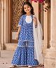 Aww Hunnie 100% Cotton Woven Three Fourth Sleeves Lace Embellished Motifs Printed Kurti & Sharara Set With Dupatta - Blue