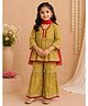 Aww Hunnie Rayon Woven Three Fourth Sleeves Lace Embellished Abstract Printed Kurti & Sharara Set With Dupatta - Mustard