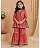 Aww Hunnie Rayon Woven Three Fourth Sleeves Lace Embellished Abstract Printed Kurti & Sharara Set With Dupatta - Rust
